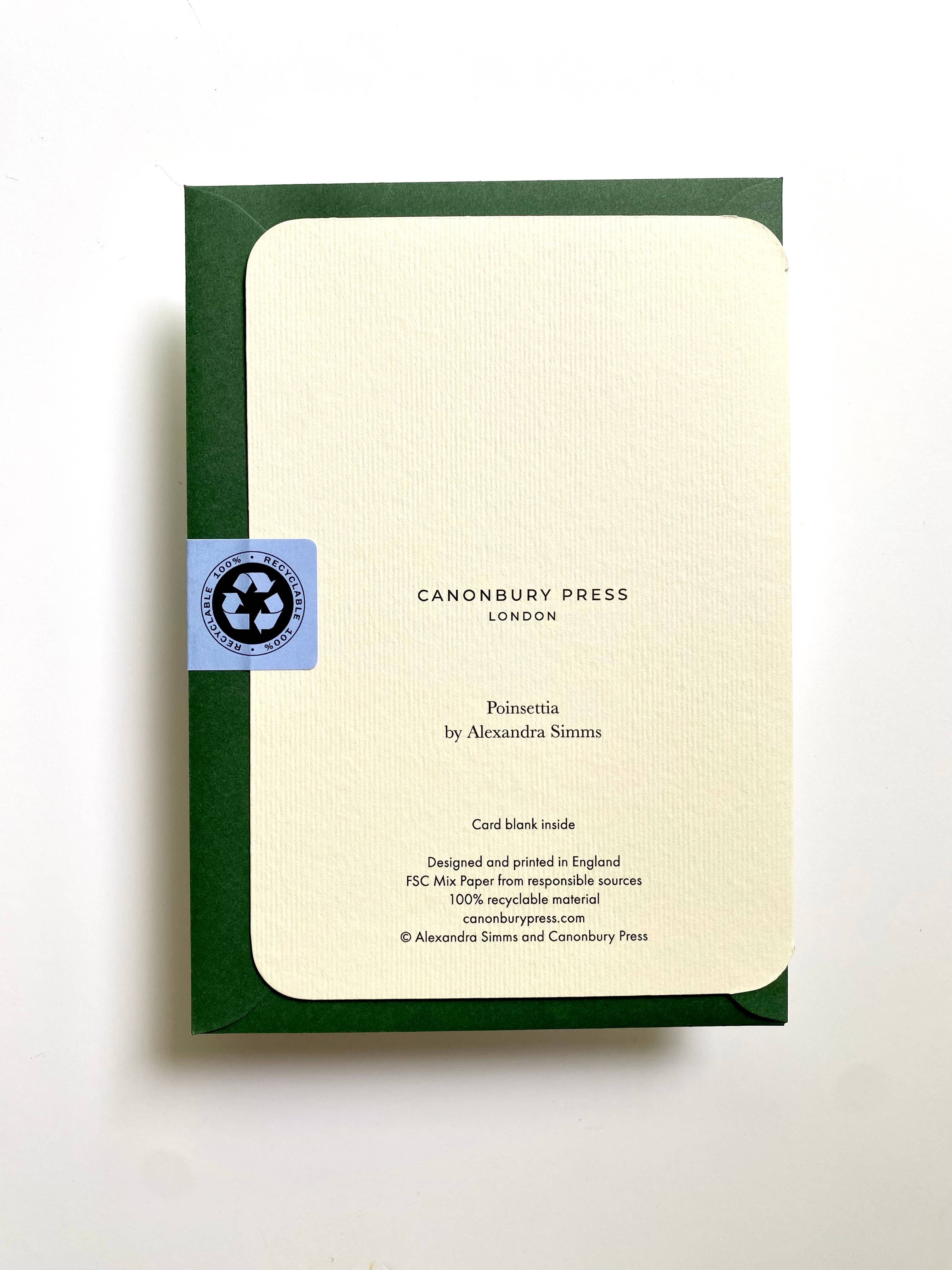 Poinsettia Christmas Greeting Card - green envelope: Individual