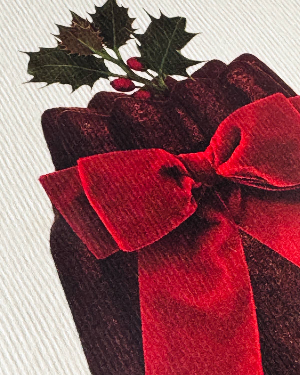 Christmas Plum Pudding Red Velvet Bow Greeting Card | Luxury