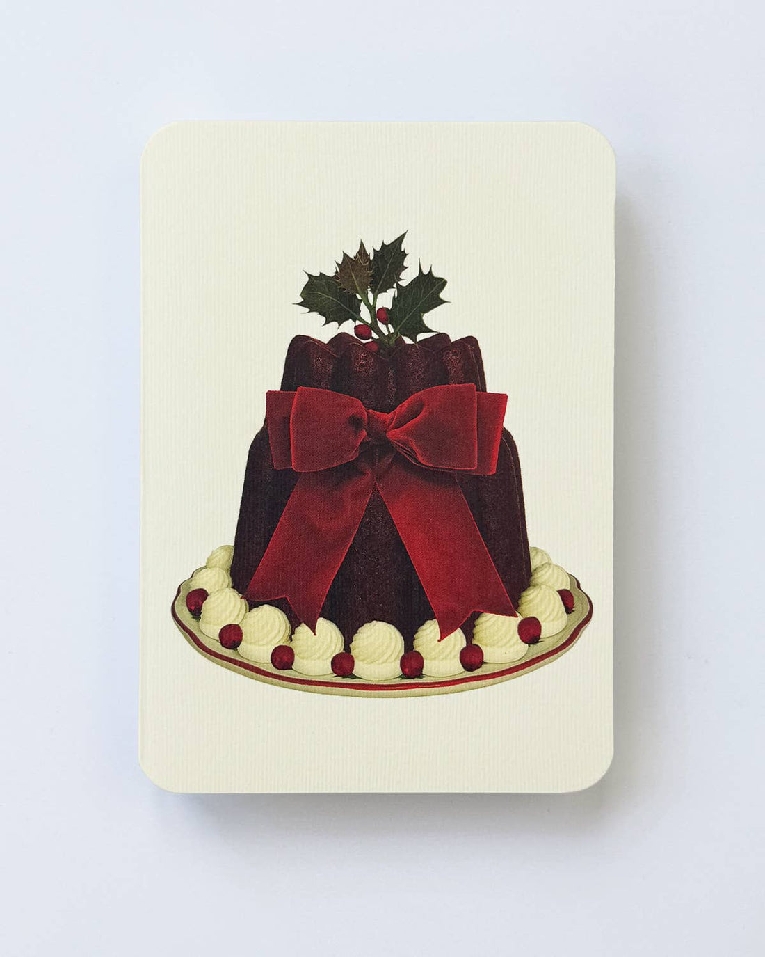 Canonbury Press Christmas Plum Pudding Red Velvet Bow Greeting Card | Luxury