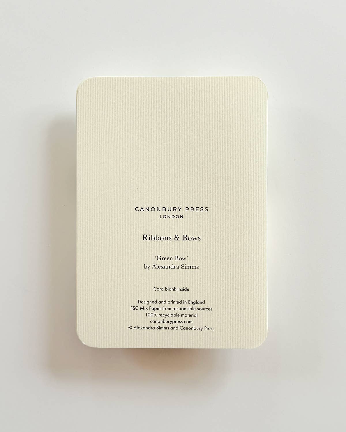Canonbury Press Green Bow Notecard
