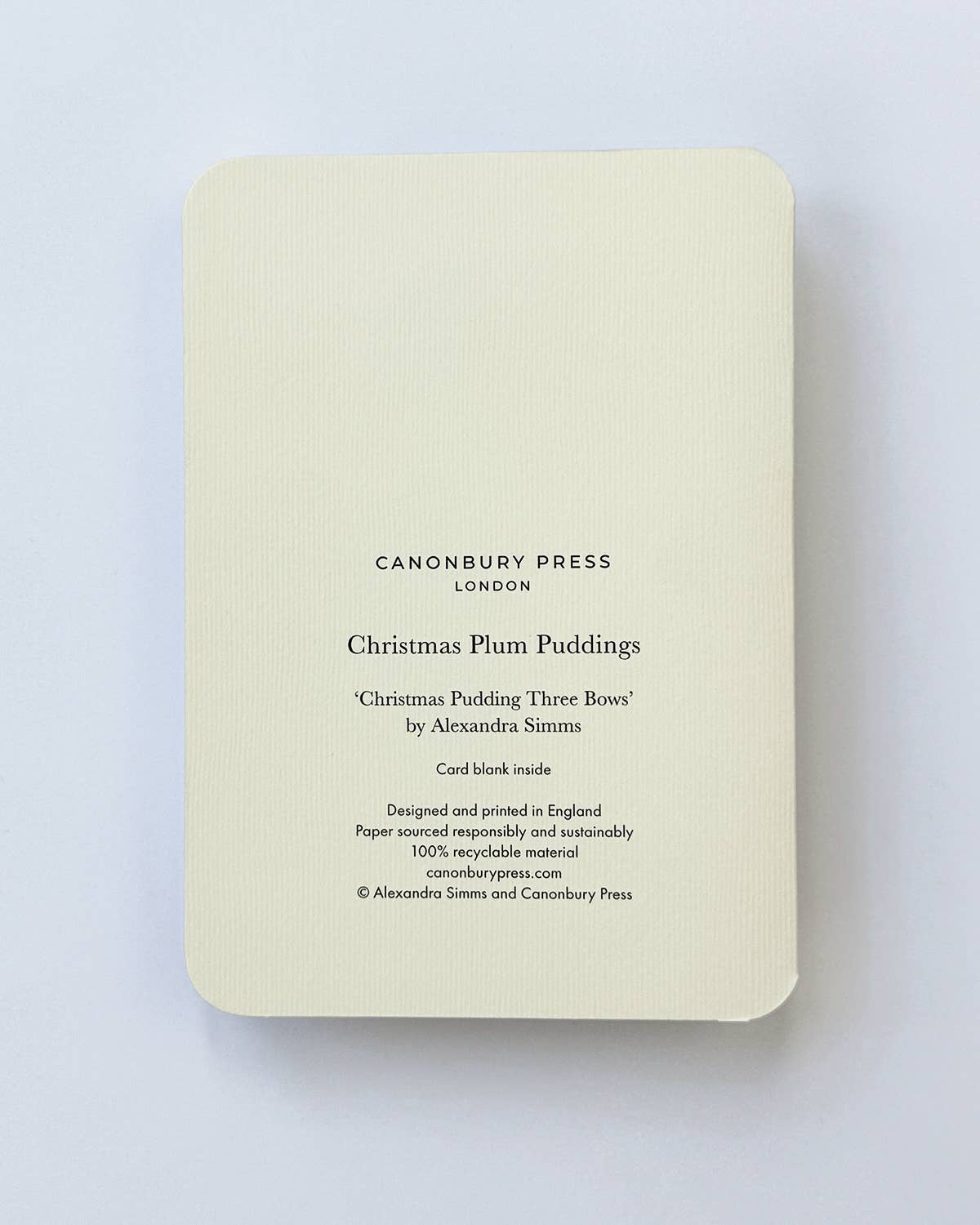 Canonbury Press Christmas Plum Pudding Three Bows Greeting Card