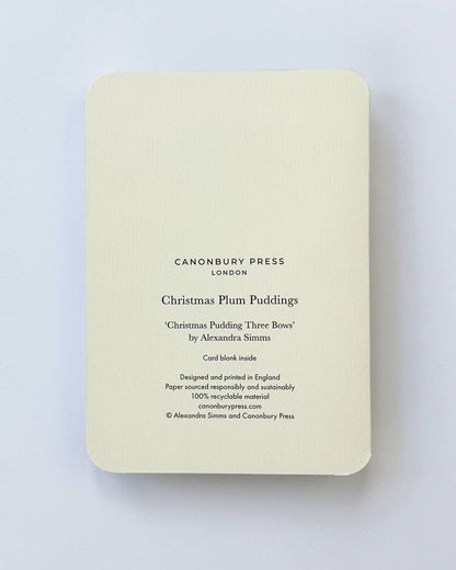 Canonbury Press Christmas Plum Pudding Three Bows Greeting Card