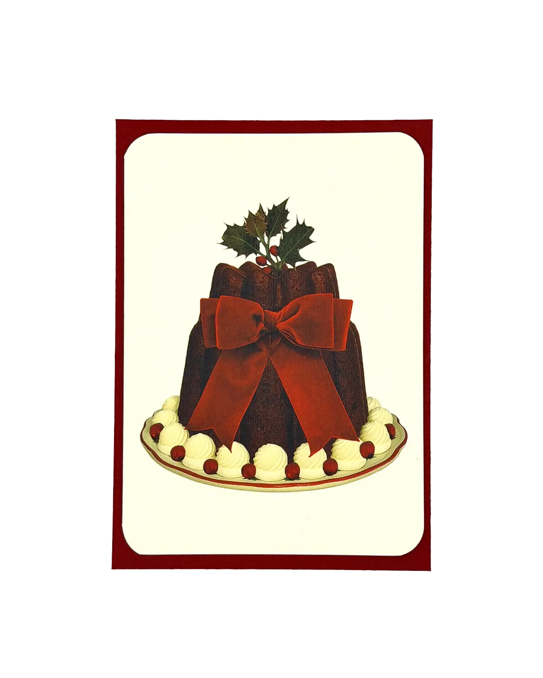 Canonbury Press Christmas Plum Pudding Red Velvet Bow Greeting Card | Luxury