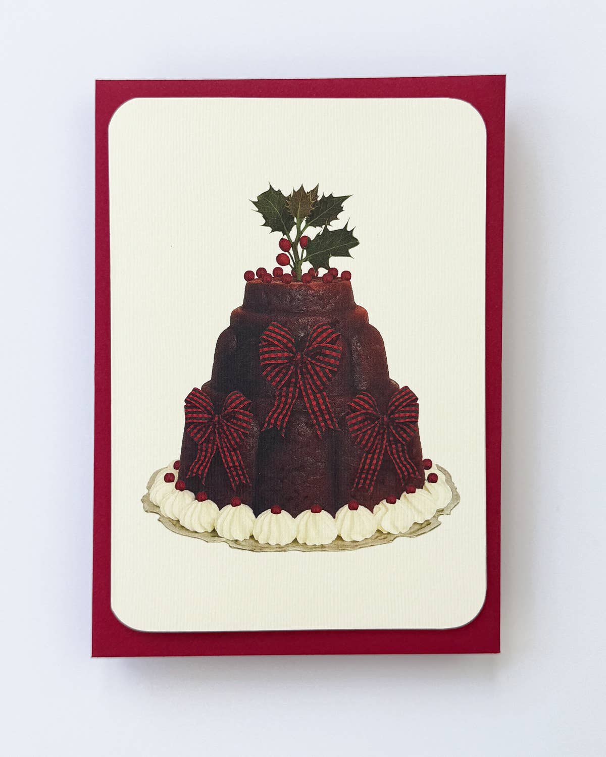 Canonbury Press Christmas Plum Pudding Three Bows Greeting Card